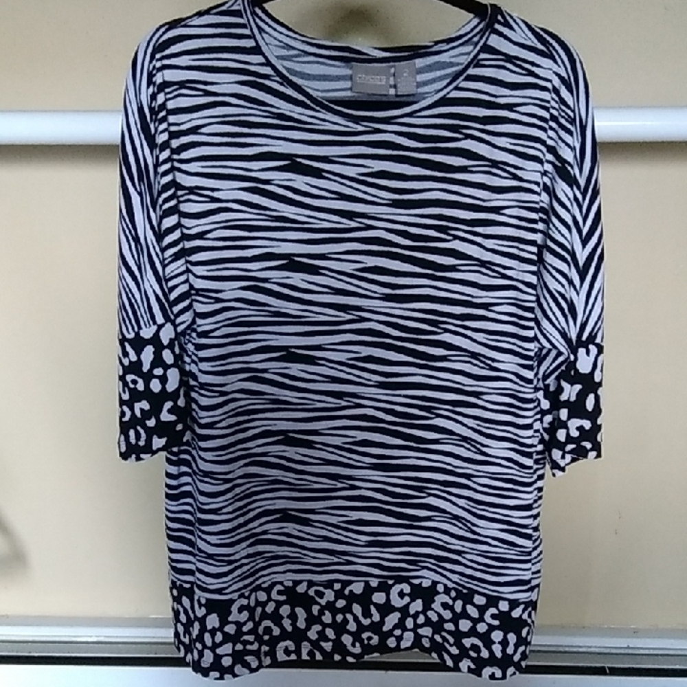 Chicos Zebra Print Short Sleeve Top - Black & White